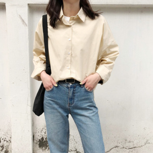 chic燕麦色衬衫女初春外套ins温柔奶茶色上衣气质米杏色衬衫长袖