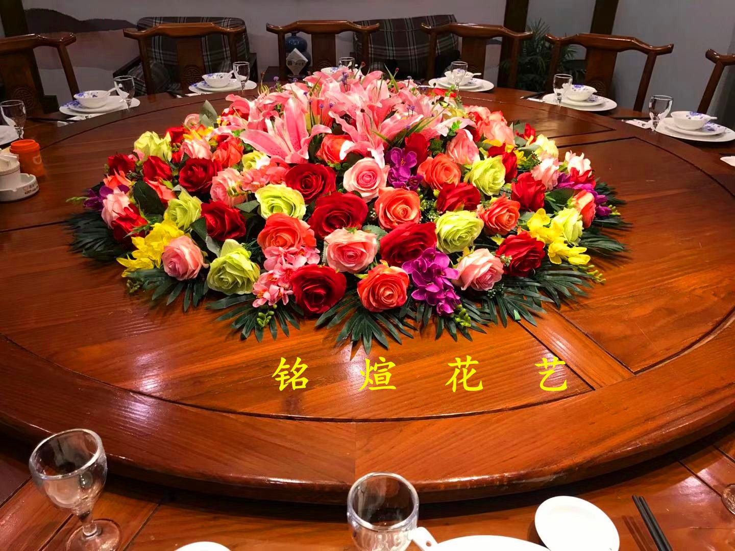 酒店圆桌餐桌花仿真圆形桌假转盘饭店装饰摆包邮