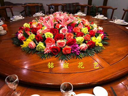 酒店圆桌餐桌花仿真圆形桌假转盘饭店装饰摆包邮