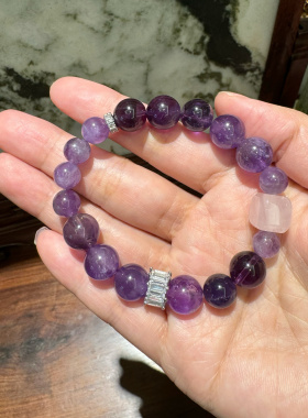 天然紫水晶手链女款单圈时尚简约小众设计感饰品礼物送女友闺蜜