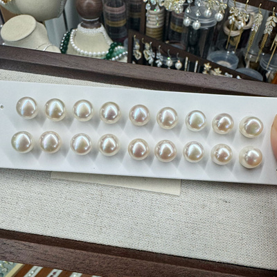 天然淡水真珍珠耳钉扁圆馒头纯银针耳环高级感耳饰女2024新款爆款