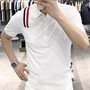 轻奢休闲简约百搭POLO衫 夏季 男士 新款 上衣服 潮流织带条纹翻领短袖