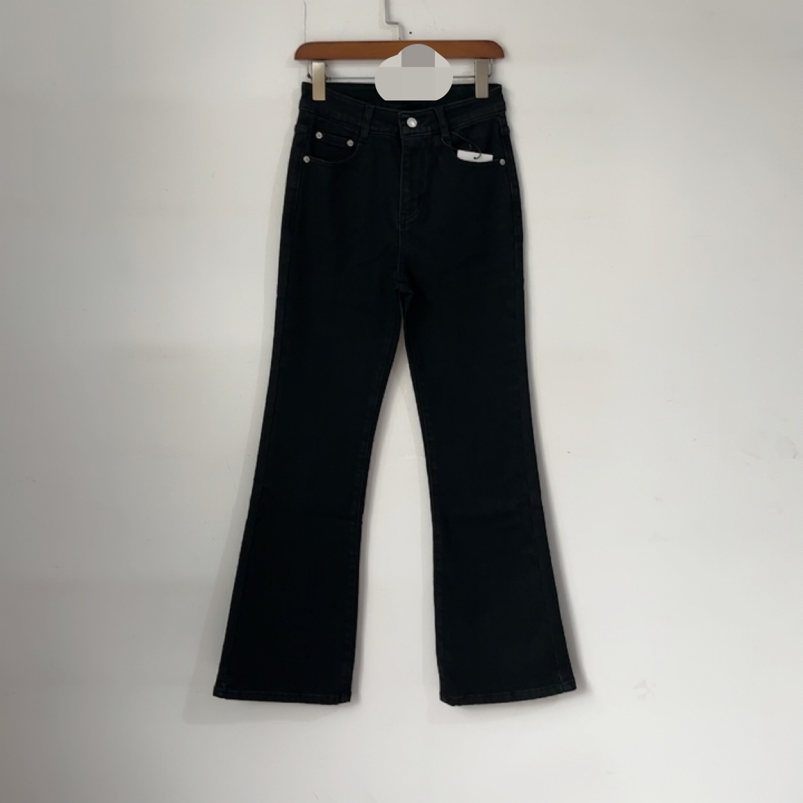 m女士&c牛仔裤 薄绒植绒 喇叭裤高腰 弹力 黑色长裤 修身冬季裤子