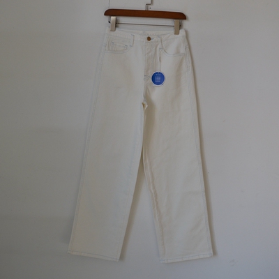 素女士牛仔裤 弹力高腰 白色直筒长裤 明线 车蓝色春秋裤子成色好