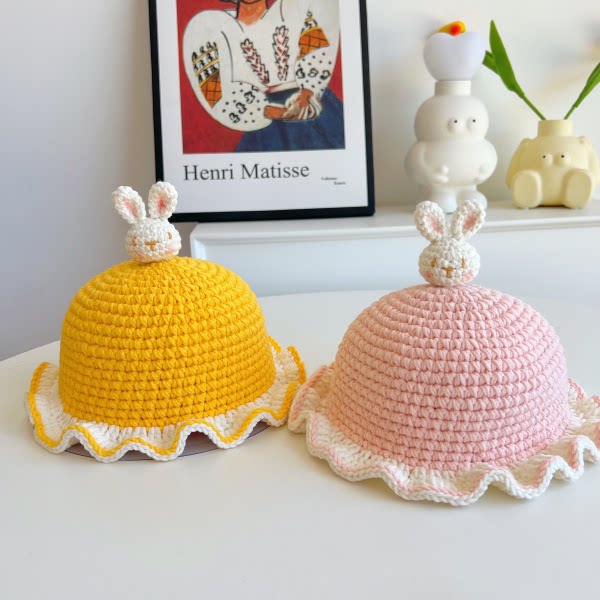 成品可爱小兔子帽子宝宝毛线鞋手工帽子满月婴儿鞋子diy材料包