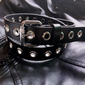 真皮免打孔朋克风明星同款 欧美百搭休闲单排扣眼头层牛皮针扣腰带