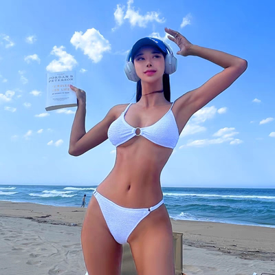 2025欧美比基尼纯色女分体泳衣三角分体沙滩度假性感吊带bikini