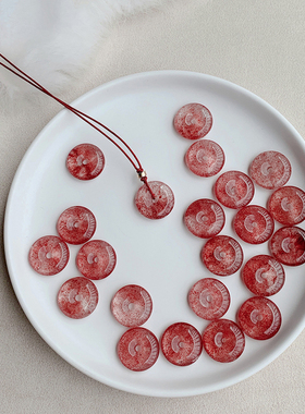 女天然草莓晶平安扣吊坠项链