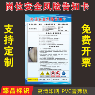 定制岗位风险告知卡主要危险因素管控措施应急处置措施PP背胶KT板