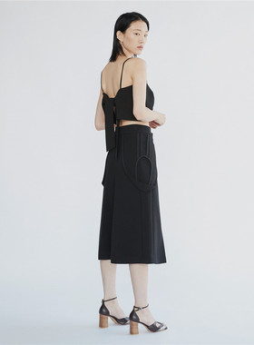 韩国设计师品牌RECTO 20SS垂坠双向褶A字两穿背带裙半身裙