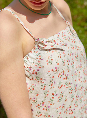 【现货清仓】韩国品牌LOCLE系带碎花格纹无袖吊带连衣裙