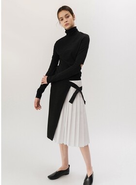 现货清仓 韩国设计师品牌 MOONTAN风琴褶拼色弹力腰围裹身半身裙