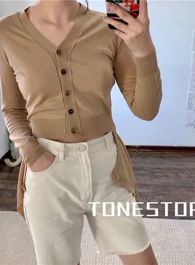 【现货】韩国设计师品牌RECTO 20SS美利奴羊毛镂空拼接薄针织开衫