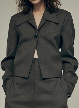 正品清仓 韩国品牌LOW CLASSIC复古短款单扣羊毛翻领修身西服