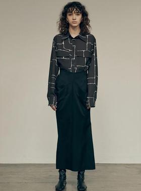 正品清仓 韩国品牌LOW CLASSIC时髦裂纹印花长袖衬衫