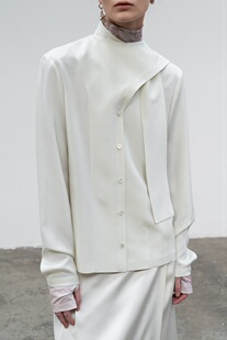 衬衫 极简飘带围巾领真丝纯色长袖 CLASSIC韩国品牌21秋冬 现货LOW