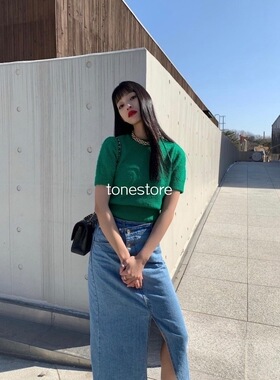 现货 韩国品牌EENK21春夏复古纯色针织衫短袖 林允儿孔孝珍