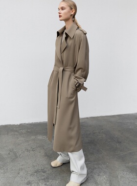 现货 LOW CLASSIC韩国品牌21秋冬 经典腰带大翻领长款风衣外套