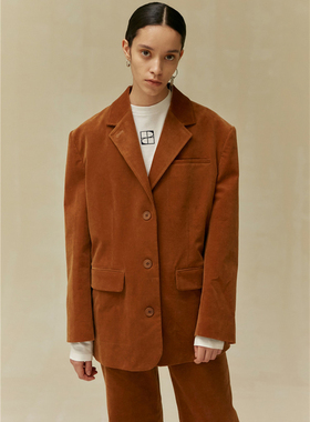 【现货清仓】韩国品牌LOCLE复古 灯芯绒宽松廓形棕色西服夹克外套