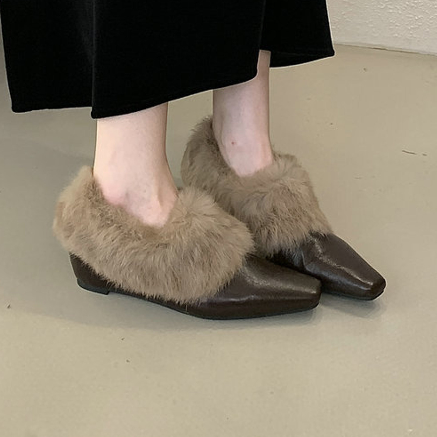 真兔毛外翻毛毛鞋低跟单鞋毛绒女