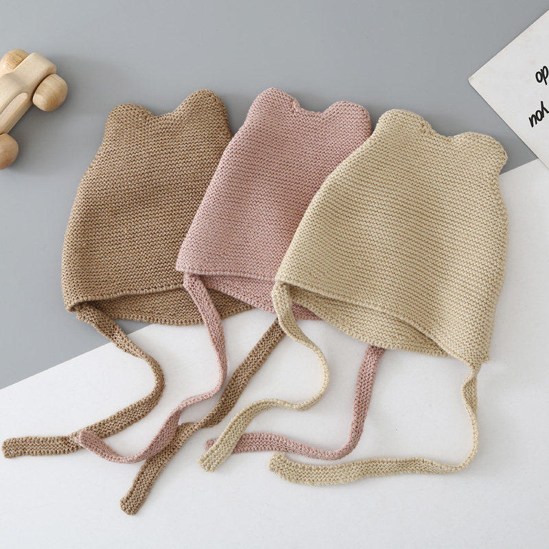 婴儿帽子春秋薄款ins韩国超萌0-6个月婴幼儿宝宝护卤门针织护耳帽