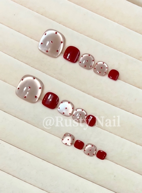 【红色波点】显白脚甲猫眼手工穿戴甲网红爆款脚趾甲美甲贴片14片