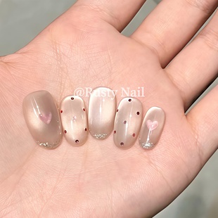 猫眼手工穿戴甲短款 纯欲千金波点法式 高级感显白美甲贴片 现货