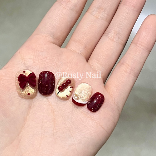 新年糖葫芦红色猫眼纯手工穿戴甲