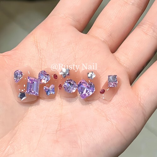 东洲水晶紫色奢华满钻手工穿戴甲