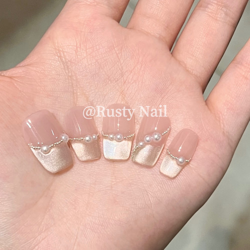 纯欲法式猫眼婚甲显白手工穿戴甲