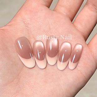 【桃之夭夭】冰透裸色腮红法式猫眼手工穿戴甲嬛嬛甘露寺美甲贴片