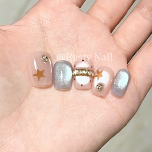 【伽蓝星星】蓝色星星波点猫眼手工穿戴甲高级感短款显白美甲贴片
