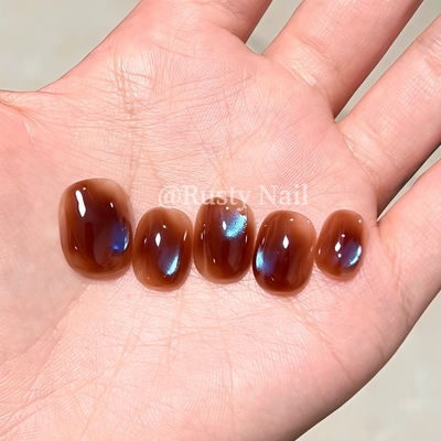 秋冬高级感蓝棕猫眼纯手工穿戴甲