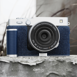 cam·in 银底机身适配牛仔丹宁蓝复古半套 富士XE5相机保护套黑底