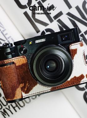 cam-in 富士x100vi保护套马毛系列豹纹皮套奶牛纹半套手柄底座壳