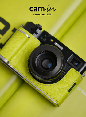 cam-in富士x100vi保护套真皮手掌纹半套银色铝合金底座壳六代皮套