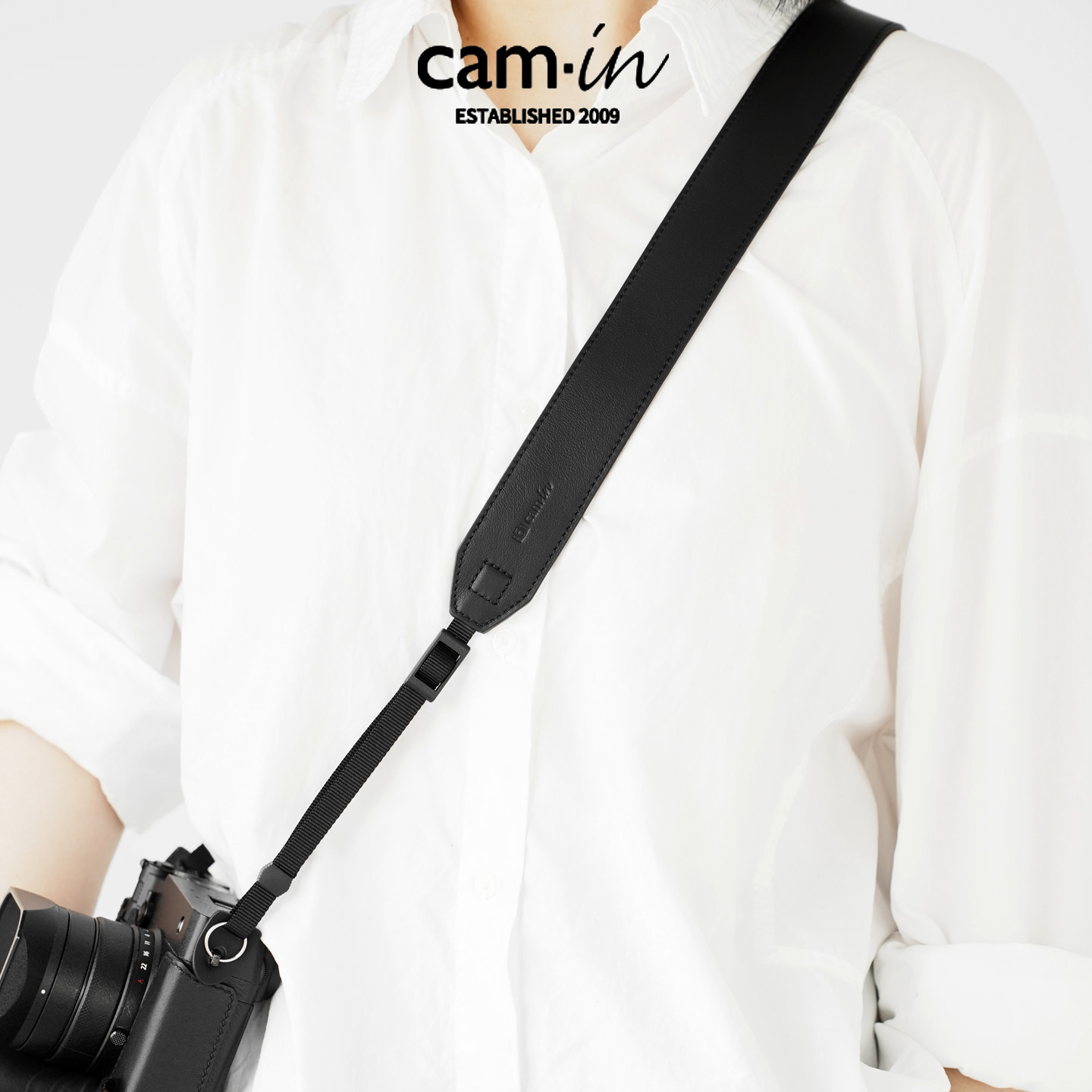 cam·in 复古牛皮单反相机背带真皮微单肩带可斜挎减压摄影肩带