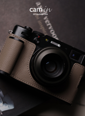cam-in富士x100vi保护套真皮手掌纹半套黑色铝合金底座壳六代皮套