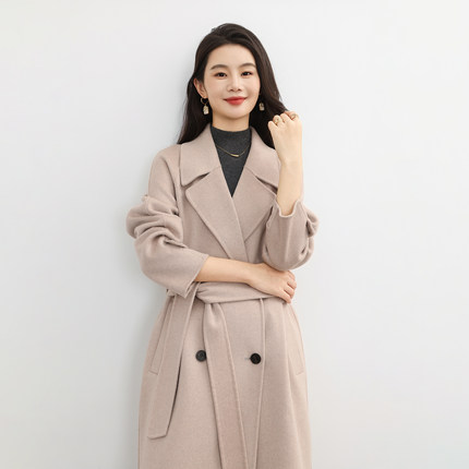 高端新款中长款羊毛呢子大衣女新款冬季双排扣翻领女士毛呢外套
