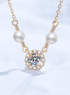 S925纯银项链莫桑石天然淡水珍珠吊坠小众设计高级感莫桑钻项链