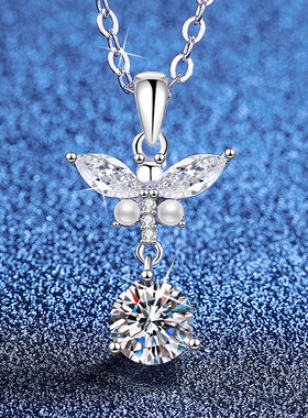 s925纯银莫桑钻石项链迷你贝珠蝴蝶轻奢百搭高级感项链