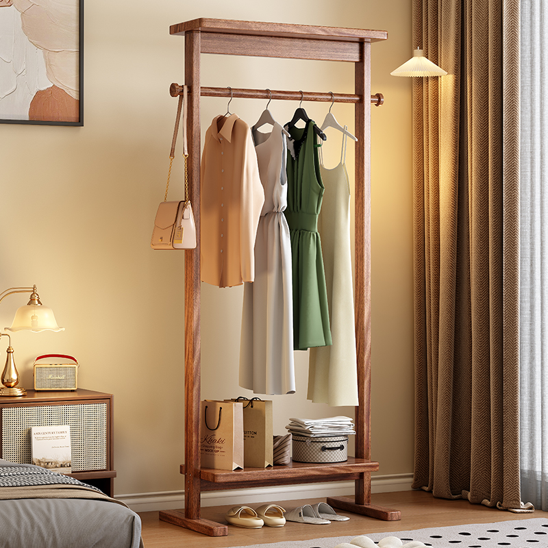 南美红胡桃木衣帽架落地卧室家用收纳挂衣简易衣服架子置物架衣架