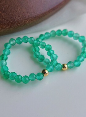 可爱清新迷你天然绿玉髓小戒指小手链简约时尚百搭款