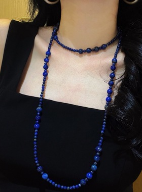 秋冬高品质复古天然青金石设计感毛衣链项链锁骨链女