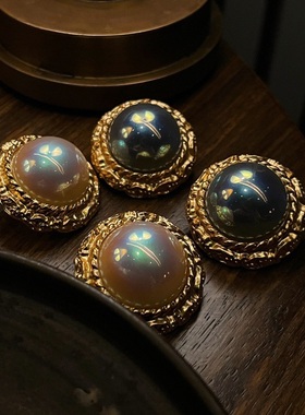 轻奢小众百搭人造大颗粒人造珍珠耳钉女炫彩彩虹色 灰色