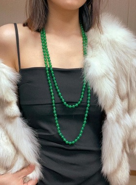 180厘米颗颗打结8mm天然起光玻璃体高品绿玉髓毛衣链