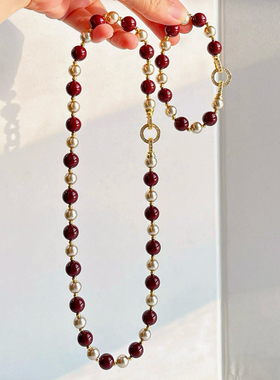 8mm高光美拉德摩卡棕安哥拉红混彩珍珠项链锁骨链手链女