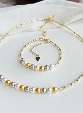 绝美施家珍珠套装金色 白色 真多麻色 混彩小众时尚新品