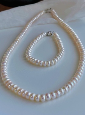 天然淡水算盘珠珍珠项链手链套装简约时尚百搭韩版珍珠套装配礼盒