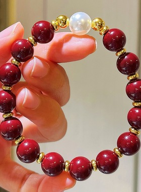 秋冬高品新年安可拉红施家珍珠设计感手链手串女